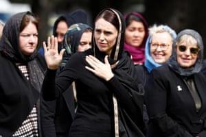 Christchurch, New Zealand :Jacinda Ardern leaves Friday prayers from a temporary stage opposite Al Noor mosque