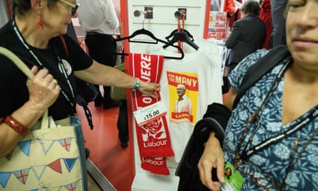 Jeremy Corbyn scarves and T-shirts on sale in Brighton.