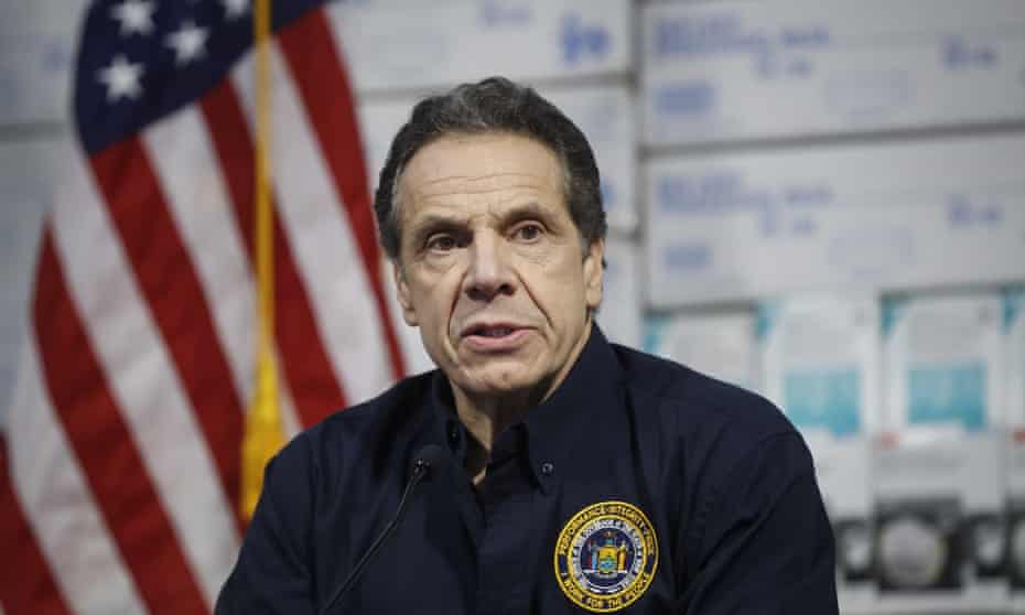 Andrew Cuomo speaks during a news conference at the Jacob Javits Center, which will house a temporary hospital, in New York, New York, on 24 March. 