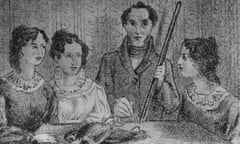 The Brontë sisters with their brother, Branwell, in a painting by him called the Gun Group Portrait. 