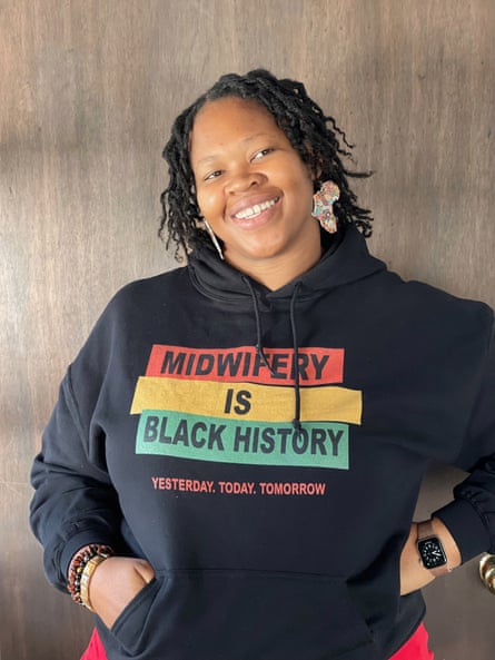 woman in a hoodie that says midwifery is black history