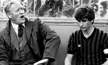 Milan’s coach Nils Liedholm (left) and his captain Gianni Rivera on the bench at San Siro.