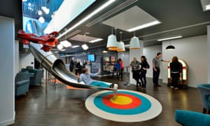 Ticketmaster offices with toy airplanes and slide