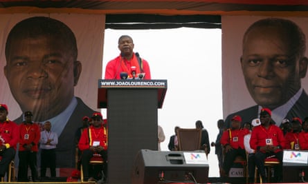 João Lourenço speaks at the MPLA’s final election rally in Luanda on 19 August.