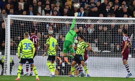 Lukasz Fabianski of West Ham United makes a save during West Ham United vs Arsenal in the Carabao Cup.