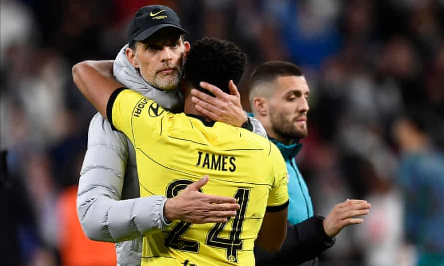 Tuchel comforts Reece James at the end of Tuesday's epic battle at the Bernabéu.