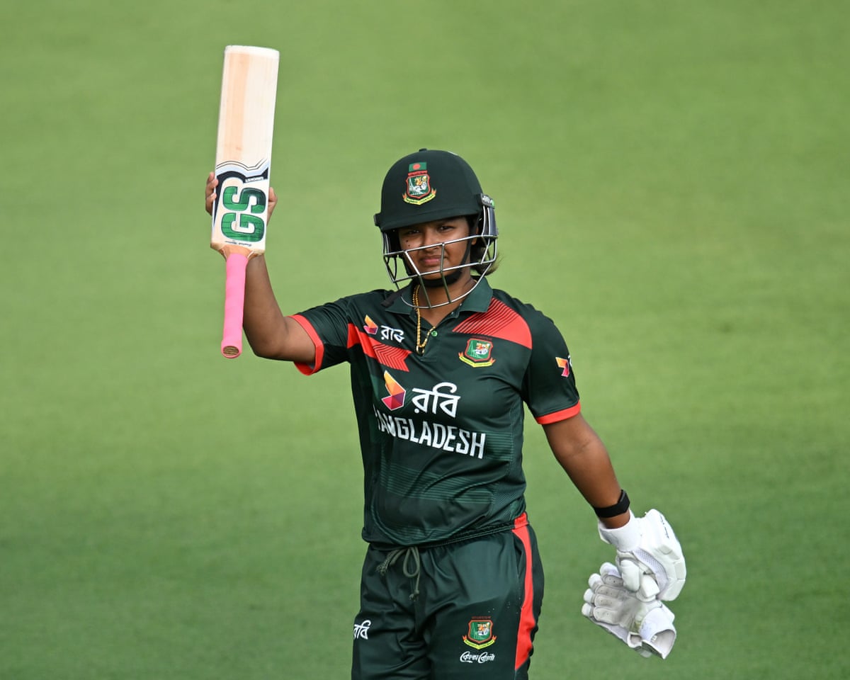 Sobhana Mostary acknowledges the crowd after scoring a century.