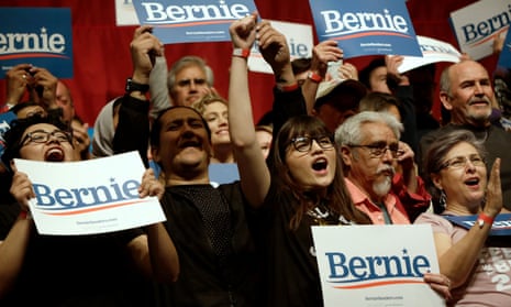 Supporters react as Bernie Sanders addresses his first rally after the Nevada caucus in the Abraham Chavez Theatre in El Paso, Texas.