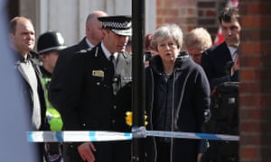 Theresa May at the site of a poisoning in Salisbury