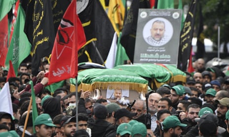 The funeral of Hamas official Saleh al-Arouri in Beirut, Lebanon, 4 January.