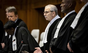 Nawaf Salam stands with other judges at the ICJ