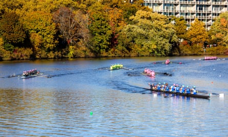 Crews competing in the Head of the Charles Regatta in Boston