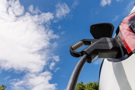 Close-up image of an electric vehicle charging