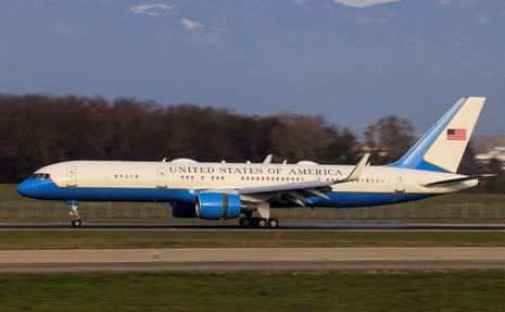A plane believed to be transporting a US delegation lands at Geneva airport this morning.