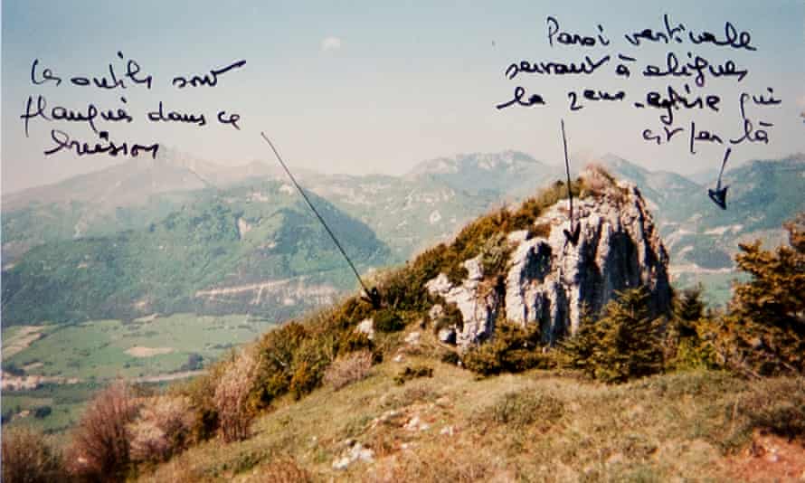Research materials and archive photographs relating to his search for the Chouette d'Or, from the archives of treasure hunter Yvon Crolet.