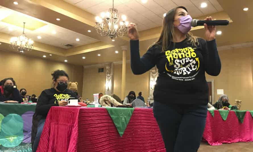 Veronica Cruz, director of Las Libres, an abortion advocacy group, speaks during a meeting of Mexican and American activists