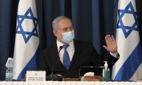 Benjamin Netanyahu chairing the weekly cabinet meeting in Jerusalem on 5 July.