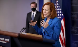 Jen Psaki in the press briefing room at the White House. 