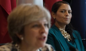 Priti Patel and the former prime minister Theresa May at a meeting on modern day slavery and human trafficking at the United Nations General Assembly in New York.