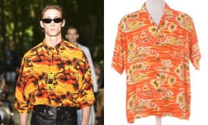 (From left) a look from Balenciaga’s SS18 show; tropical Hawaiian shirt, £24, Beyond Retro.