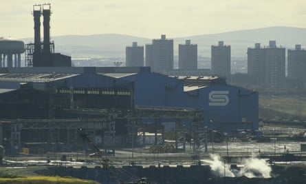 The steelworks with residential tower blocks behind