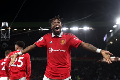 Fred of Manchester United celebrates after scoring his side’s first goal.