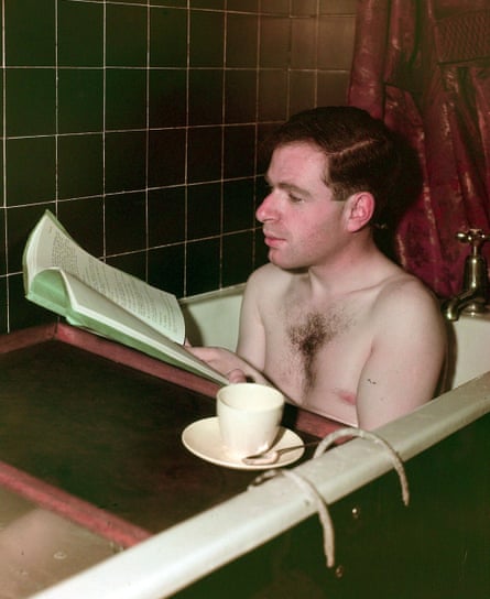 Reading a script in the bath in 1949.