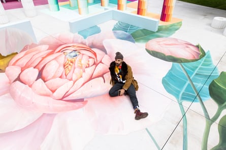 David Lee Pereira, one of the three urban artists whose work graces Temple of Boom, hangs out at the site.