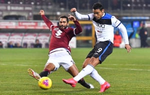 Atalanta’s forward Luis Muriel scores his side’s final goal in their 7-0 win at Torino in January.