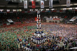 Tower of strength: a group of castellers in action during a contest at the Tarraco Arena Plaza facilities in Tarragona.