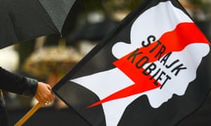 A ‘Women’s Strike’ banner at a protest in Rzeszów, south-eastern Poland, in October 2017.