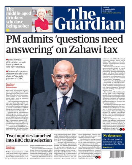 Guardian front page, 24 January 2023