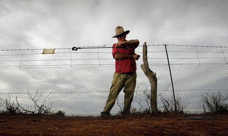 A man repairs a section of the dingo fence