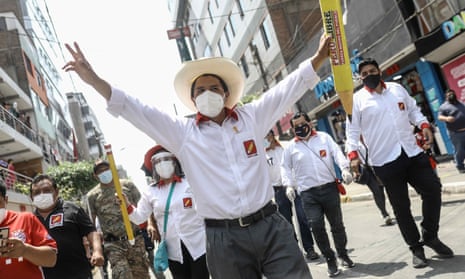 Pedro Castillo takes part in a campaign event in Lima, Peru, on 8 April. 