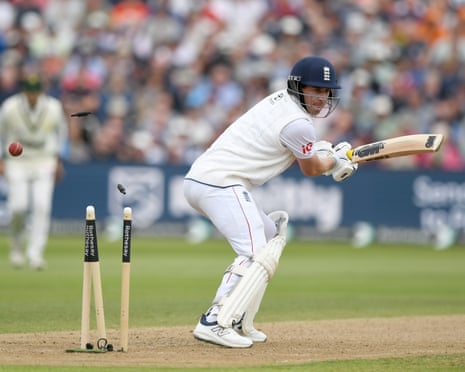 Dan Lawrence is bowled by Mohammad Imran during the second day of the third Rothesay Test between England and Pakistan at Edgbaston