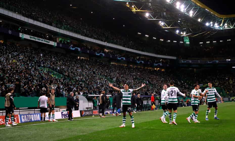 Pedro Perro celebrates after scoring Sporting’s third goal against Borussia Dortmund in November to secure his side’s qualification from the Champions League group stage.
