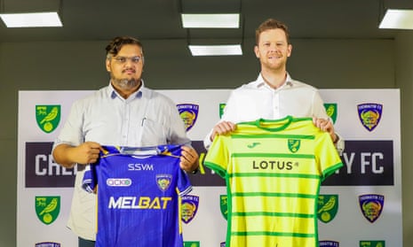 Ekansh Gupta, the vice-president of Chennaiyin FC, and Sam Jeffery, the commercial director at Norwich.