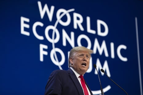 Donald Trump delivers the opening remarks at the World Economic Forum.