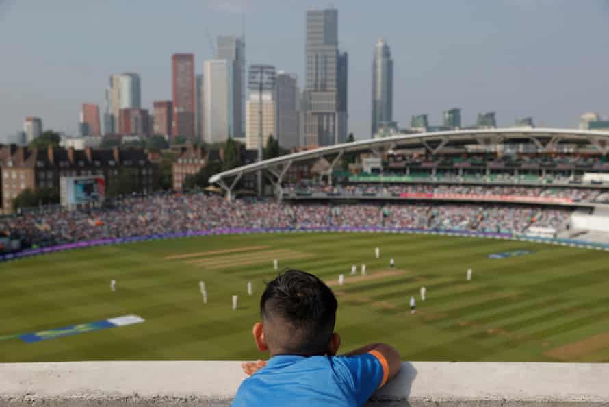 A young Indian fan watches the morning play from the top of the new M.A.R. Galadari stand during day four of the England v India 4th test match at the Kia Oval on September 5th 2021.