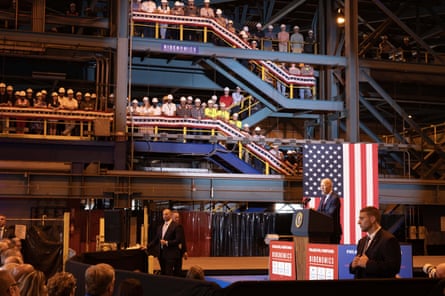 Joe Biden touts his economic successes at the Philadelphia Shipyard in Philadelphia this month.