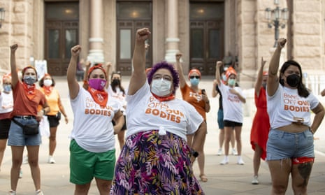 People protest against the six-week abortion ban at the capitol in Austin, Texas, on 1 September.