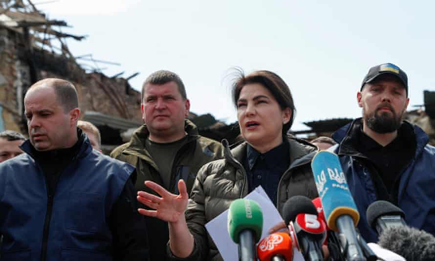 Ukraine’s prosecutor general Venediktova holds a news briefing in Irpin, outside Kyiv, Ukraine.