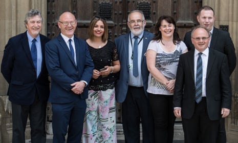 Sinn Féin’s new cohort of seven MPs pose for a picture at the Palace of Westminster