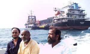 Captain Ayyappan Swaminathan, first right, with some of members of the MV Azraqmoiah cargo ship’s crew. Captain Ayyappan Swaminathan, first right, with some of members of the MV Azraqmoiah cargo ship’s crew.