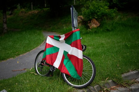 A Basque Country flag decorates a bicycle during the first stage.