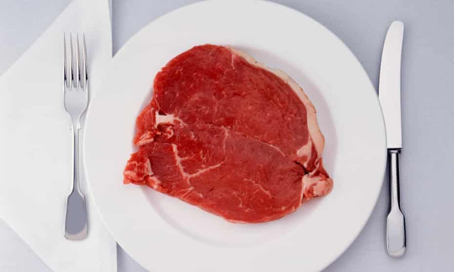 Raw beef steak on plate