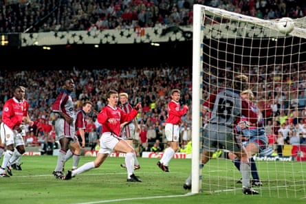 Manchester United’s Ole Gunnar Solskjaer scores the winning goal, UEFA Champions League Final, Manchester United v Bayern Munich, 26-05-1999
