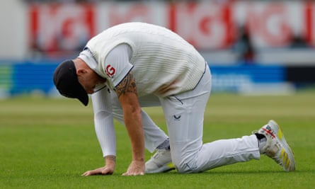 Ben Stokes struggles to lift himself from the turf
