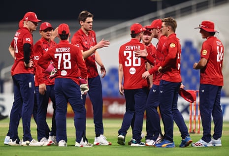 Scott Currie of England Lions celebrates with team mates during the 3rd T20 match between England Lions and Pakistan Shaheens