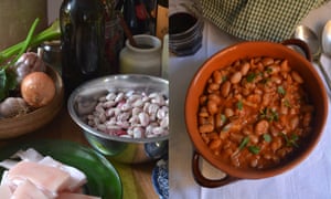 Rustic but tasty: Rachel Roddy’s Roman-style beans with pork rind.